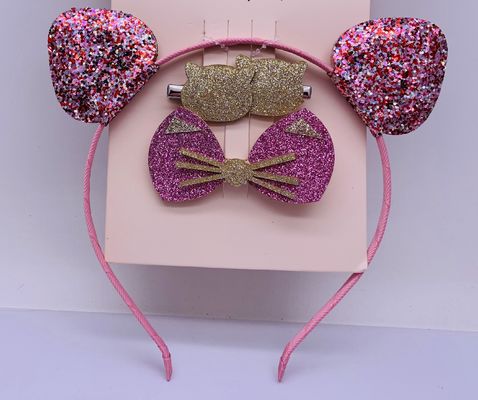 Sequin Bow Accesorios para el cabello de los niños Corazón con color rosa del gancho