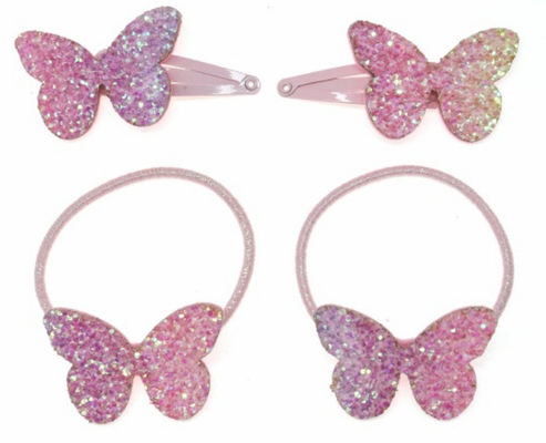 Gorra de pelo de mariposa brillante y clip para el cabello para accesorios de chicas