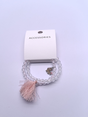 Collar de cuentas transparente unisex para niños, varias formas y flecos rosas