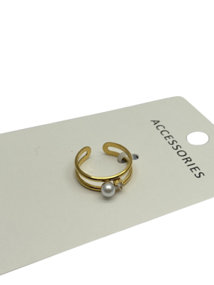 Anillo de perla ajustable de plata de ley 925 para mujer