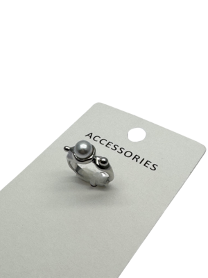 Anillo de plata para mujer con perla de agua dulce blanca, apilable y ajustable