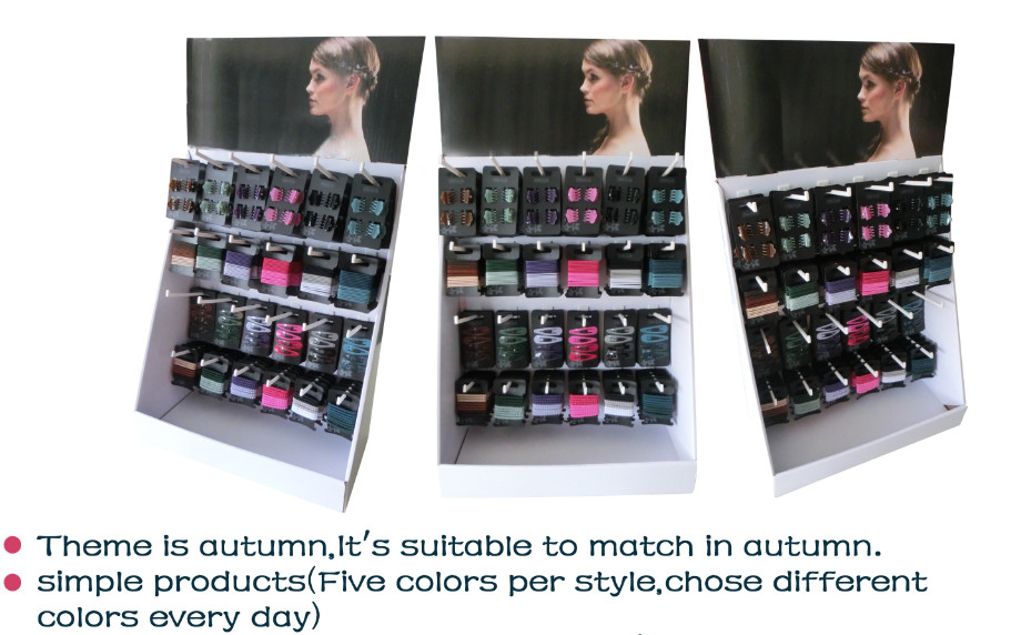 Display de clips para el cabello duradero Multicolor, Display del mercado de Scrunchie