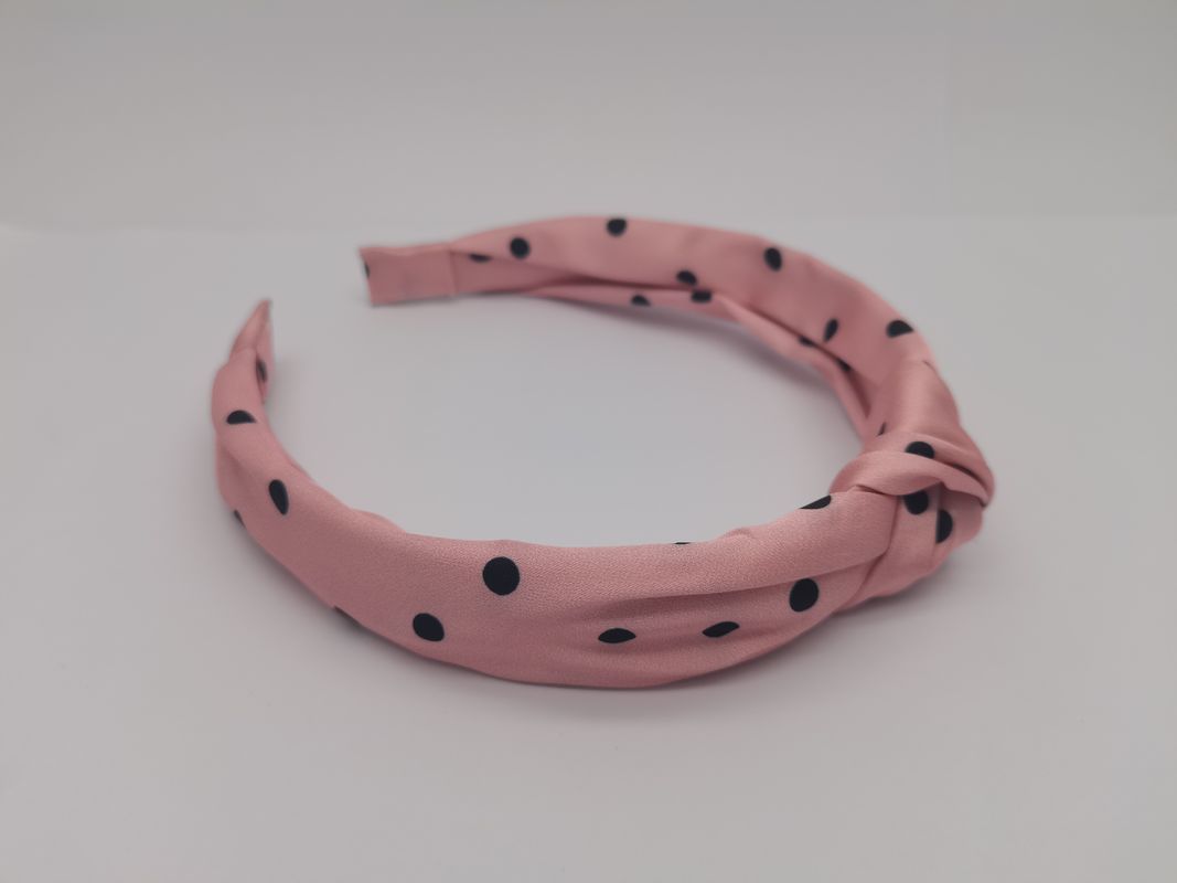 Banda de cabello de tela para mujeres niñas damas rosa con punto negro en tonos vibrantes