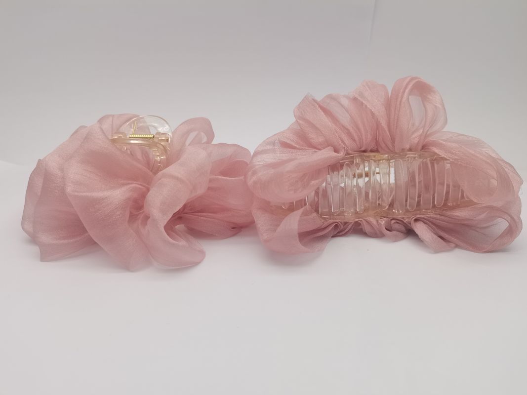 Materiales de gasa de color rosa claro para el cabello clip de garra de tela para el cabello accesorios con varios diseños