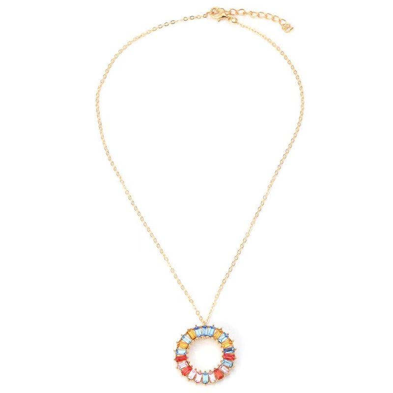 Collar redondo elegante para mujeres con colgante de colores recubierto de oro rosa